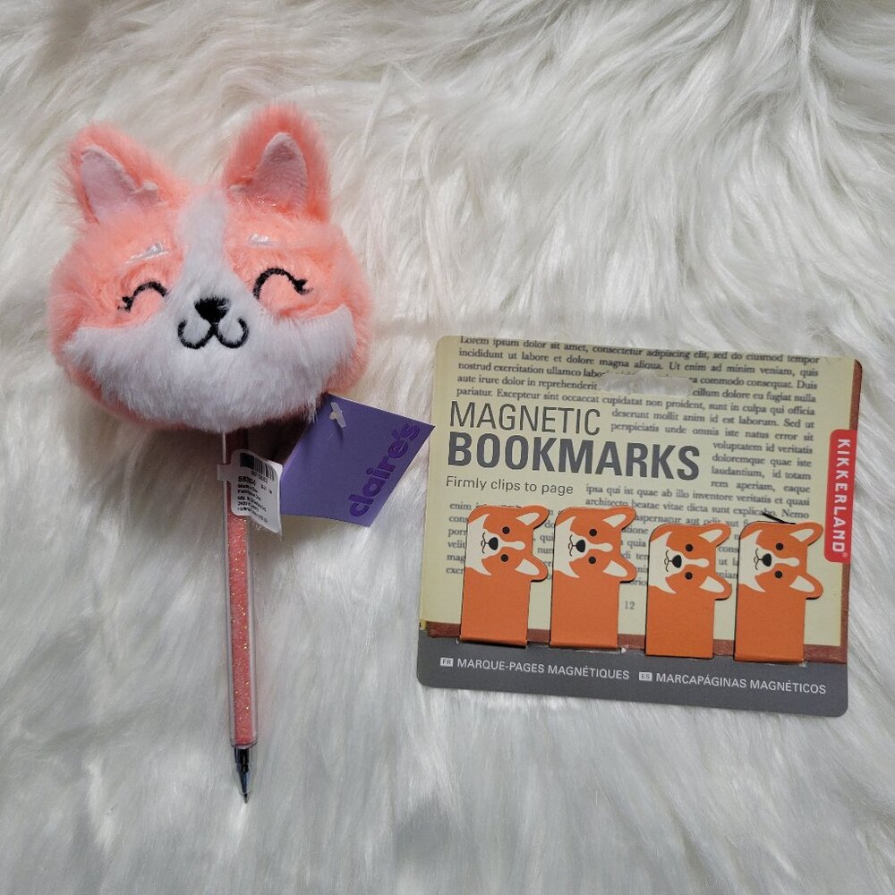 Corgi Pen & Magnetic Bookmarks Set